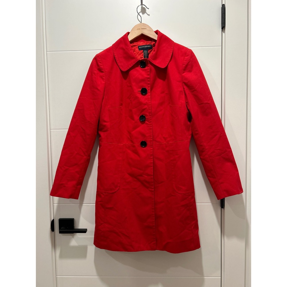 Banana Republic Red Trench Coat Womens Medium Cotton Blend Button Front Jacket